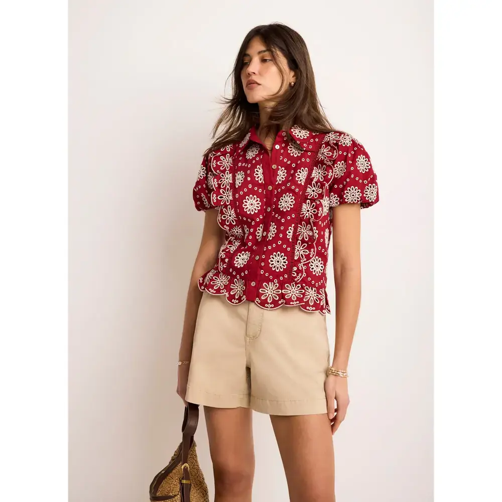 Mint Velvet Red Cotton Broderie Shirt